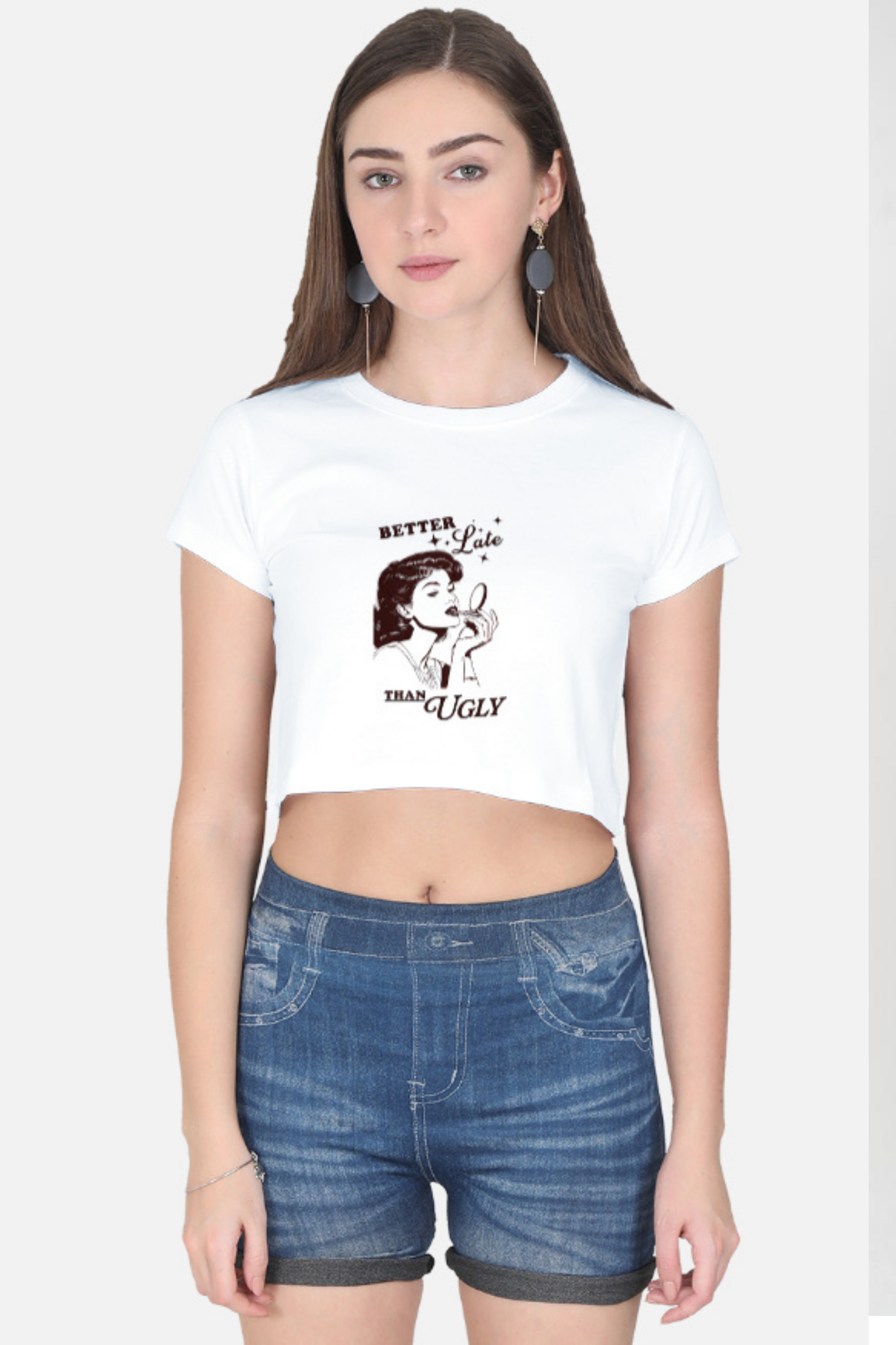 "Better Late Than Ugly" Retro Graphic Crop Top