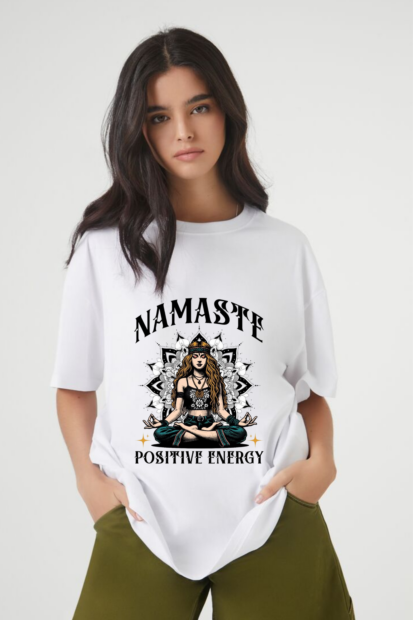 Namaste Positive Energy Tee – Boho Meditation Shirt for Mindful Souls