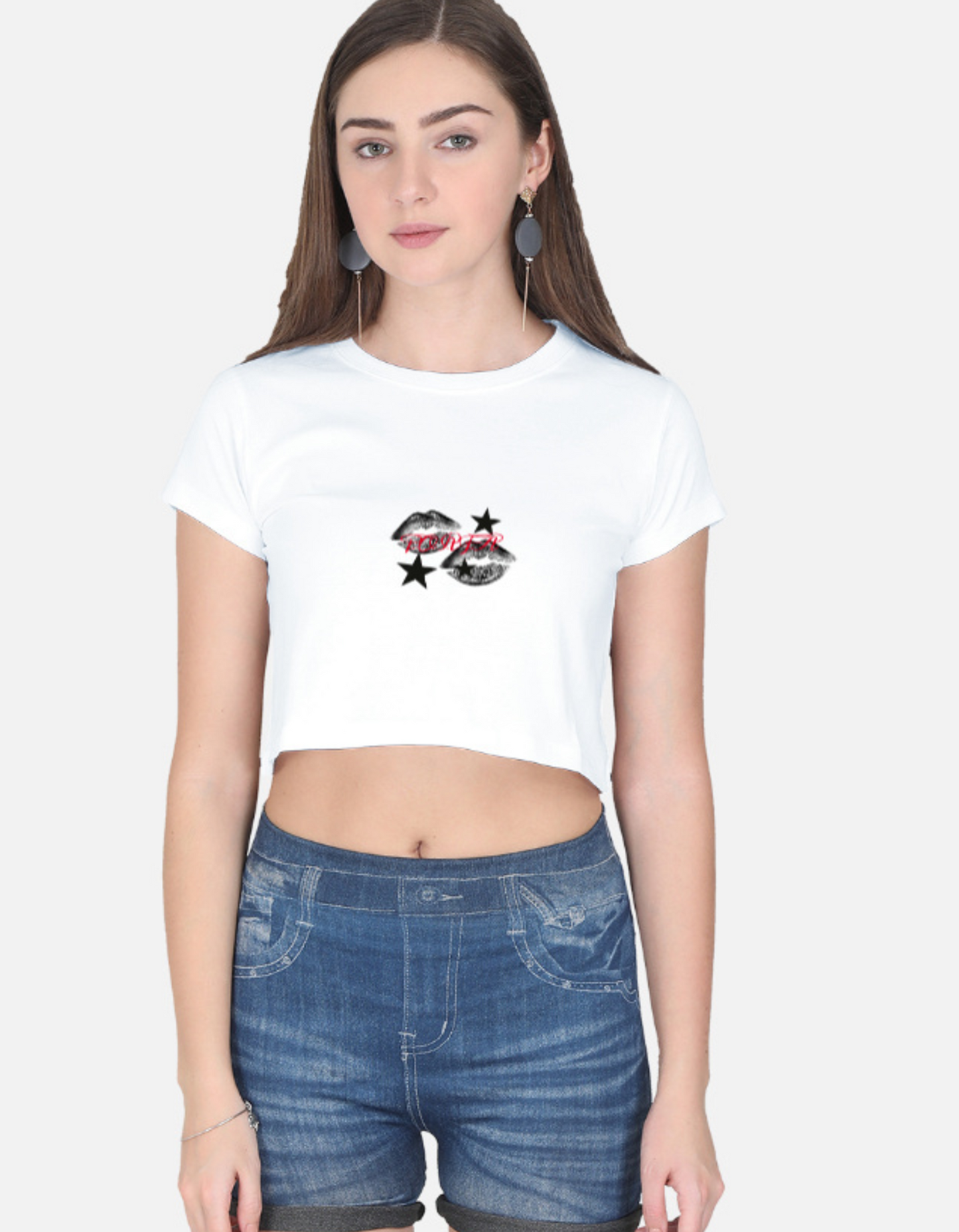 Rebel Star Lip Print Crop Tee