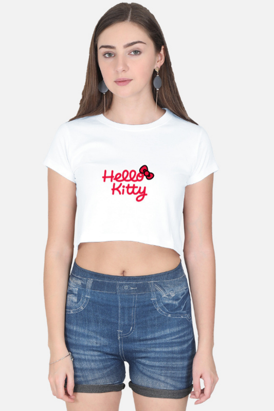 Hello Kitty Iconic Script Logo and Red Bow Crop Top