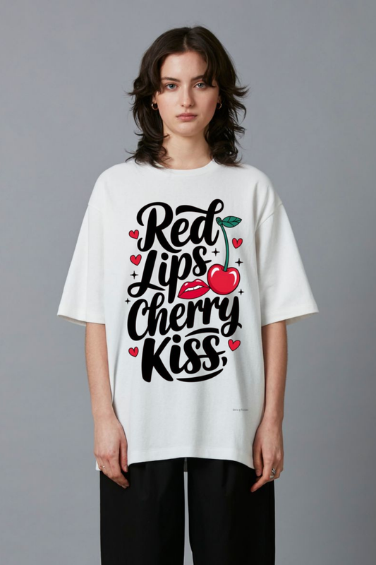 Red Lips Cherry Kiss' Statement Graphic Tee