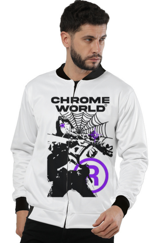Chrome World Spiderweb Graphic Bomber Jacket