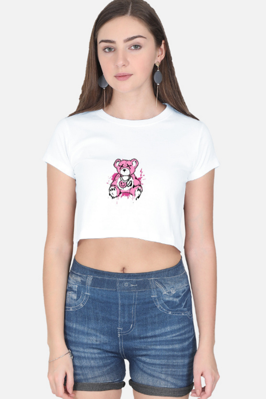 Pink Graffiti Teddy Bear Graphic Crop Top