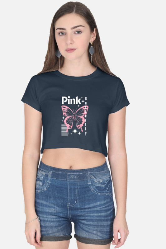 Pink Butterfly Graphic Crop Tee