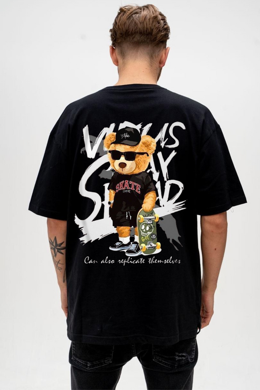 Skater Bear Vibes" Oversized Graphic Tee