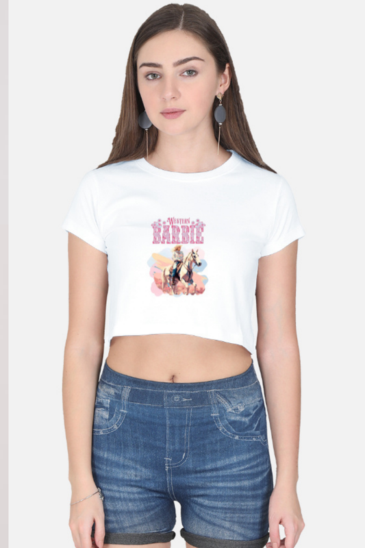 Western Barbie Graphic Crop Tee – Saddle Up in Style