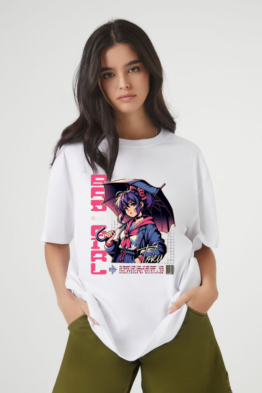BAD GIRL" Cyberpunk Anime Oversized Tee