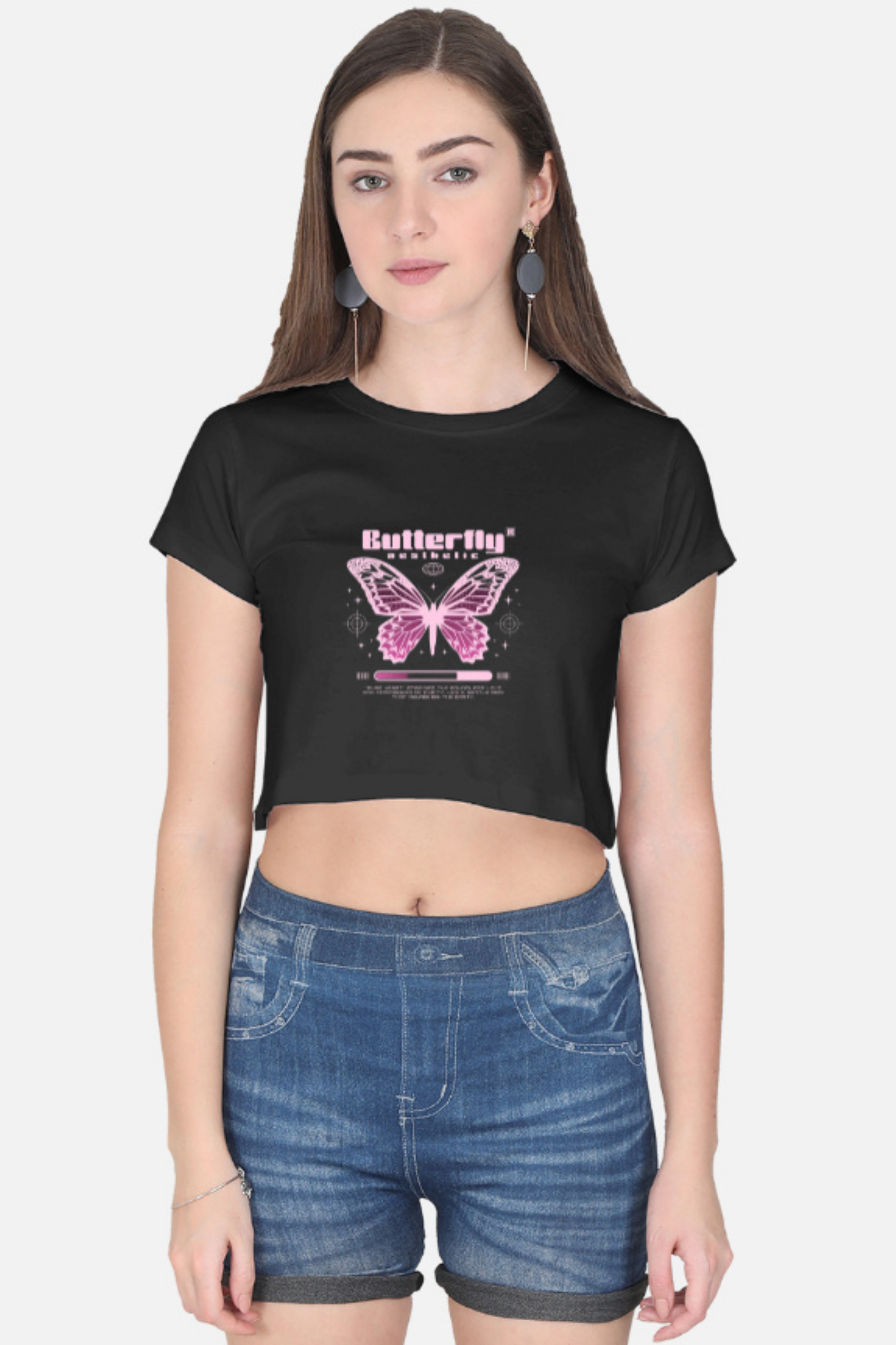 Y2K Butterfly Aesthetic Black Crop Tee