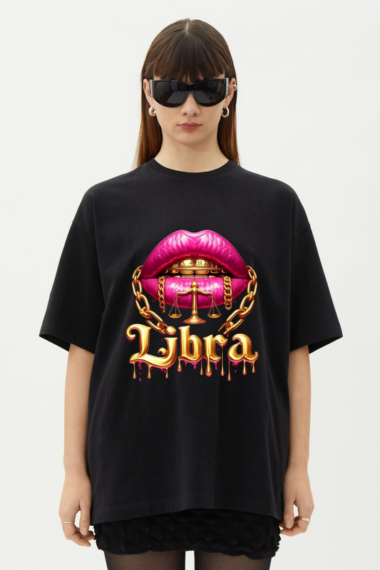 Dripping Gold Chain Libra Zodiac Oversized Tee