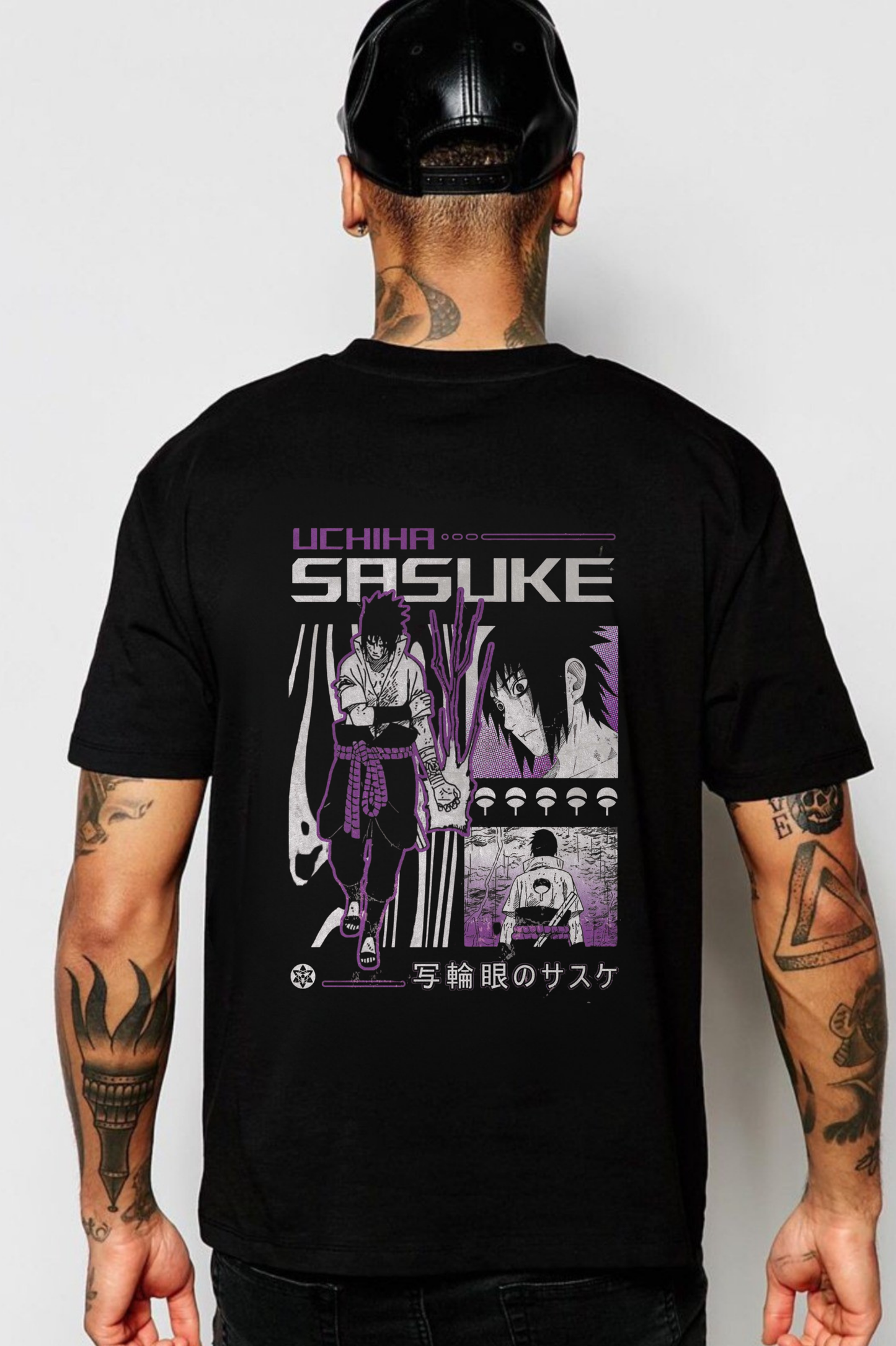 Uchiha Sasuke "Avenger" Retro Manga Back Print Oversized Tee