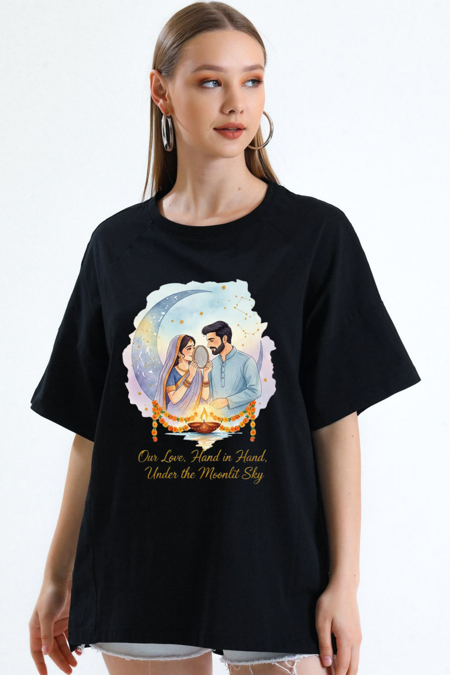 Moonlit Vows 'Hand in Hand' Oversized Graphic Tee