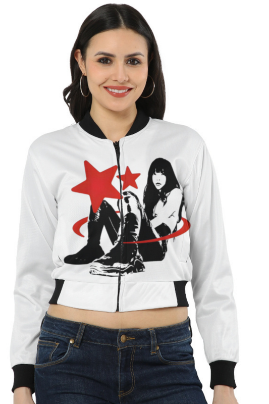 Red Starlet Cropped Bomber Jacket