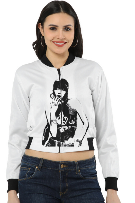 Monochrome Street Vibe Cropped Bomber Jacket