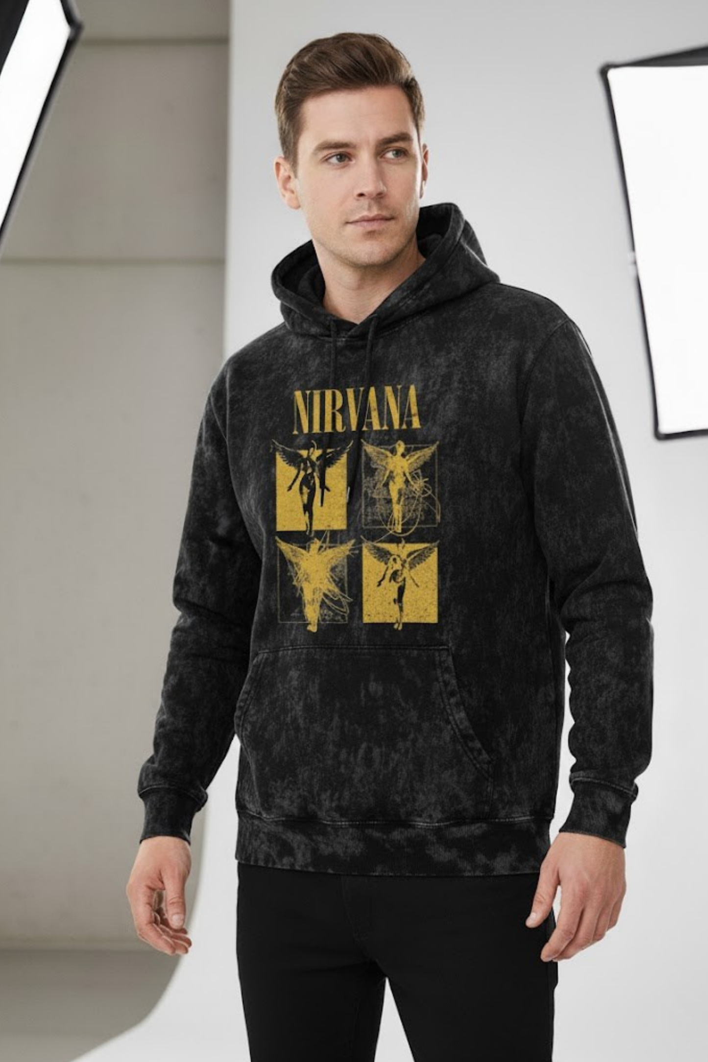 Nirvana In Utero Angel Collage Acid Wash Hoodie