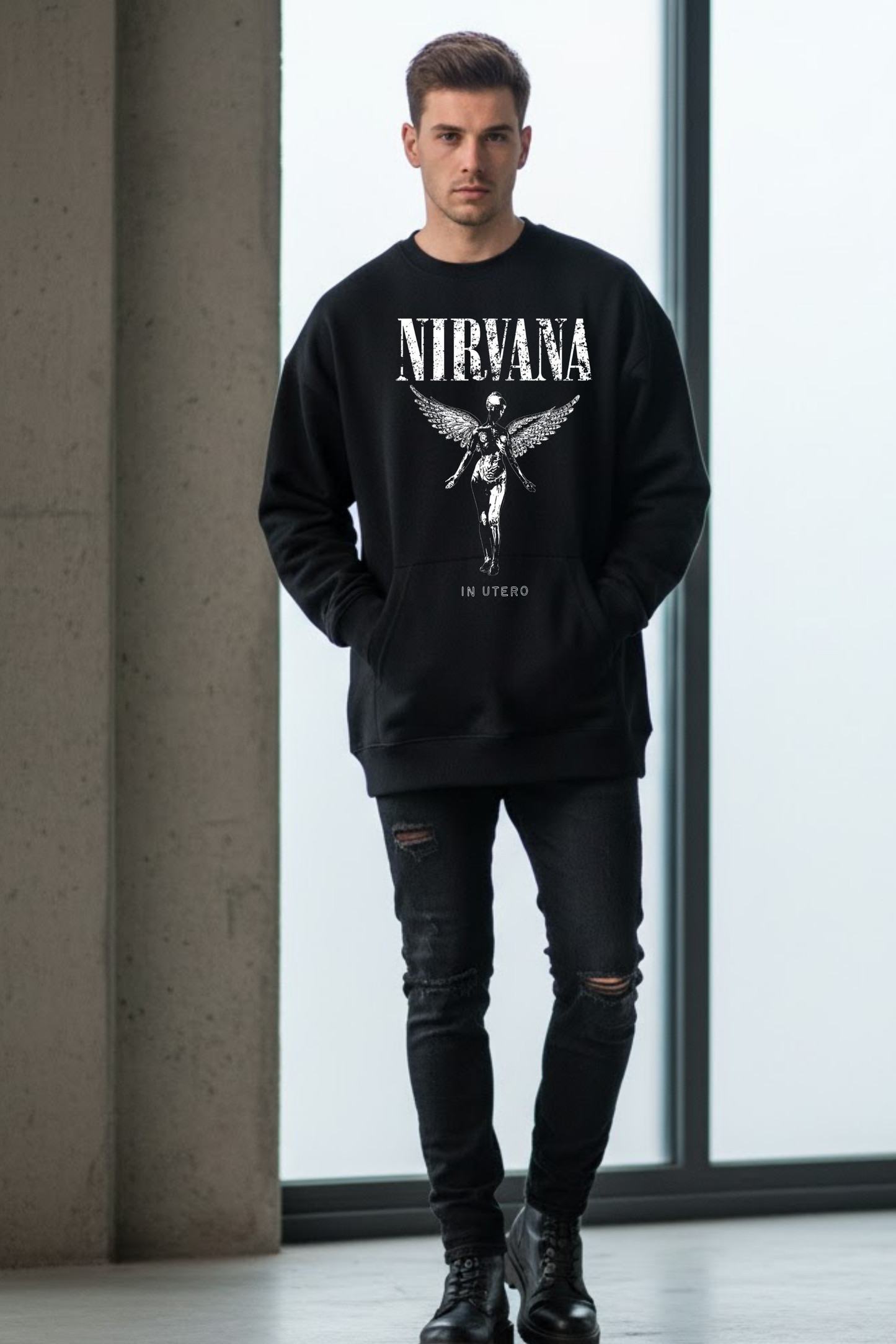 Oversized Nirvana In Utero Angel Sweatshirt | Grunge Distressed