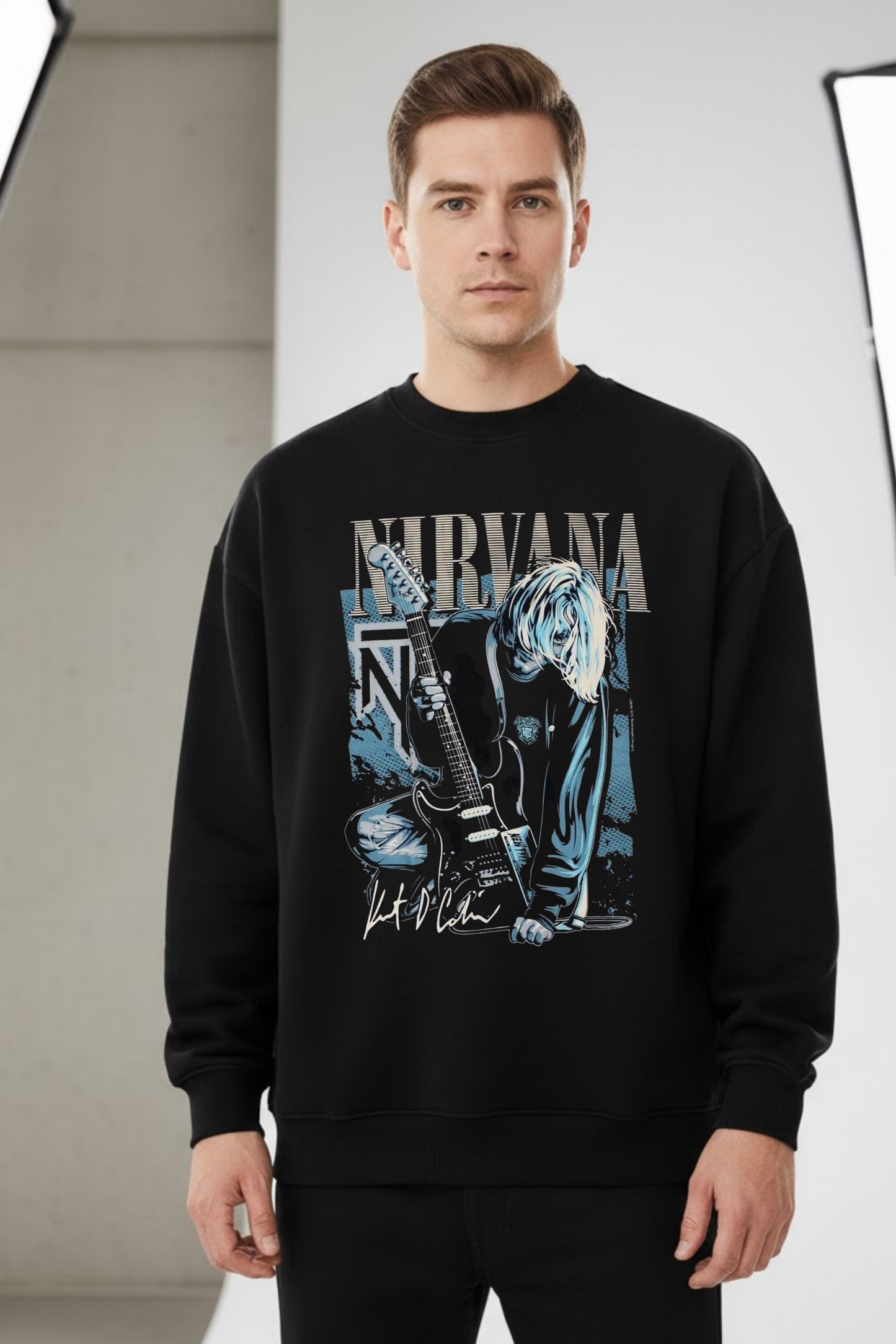 Nirvana Kurt Cobain Guitarist Graphic Oversized Sweatshirt