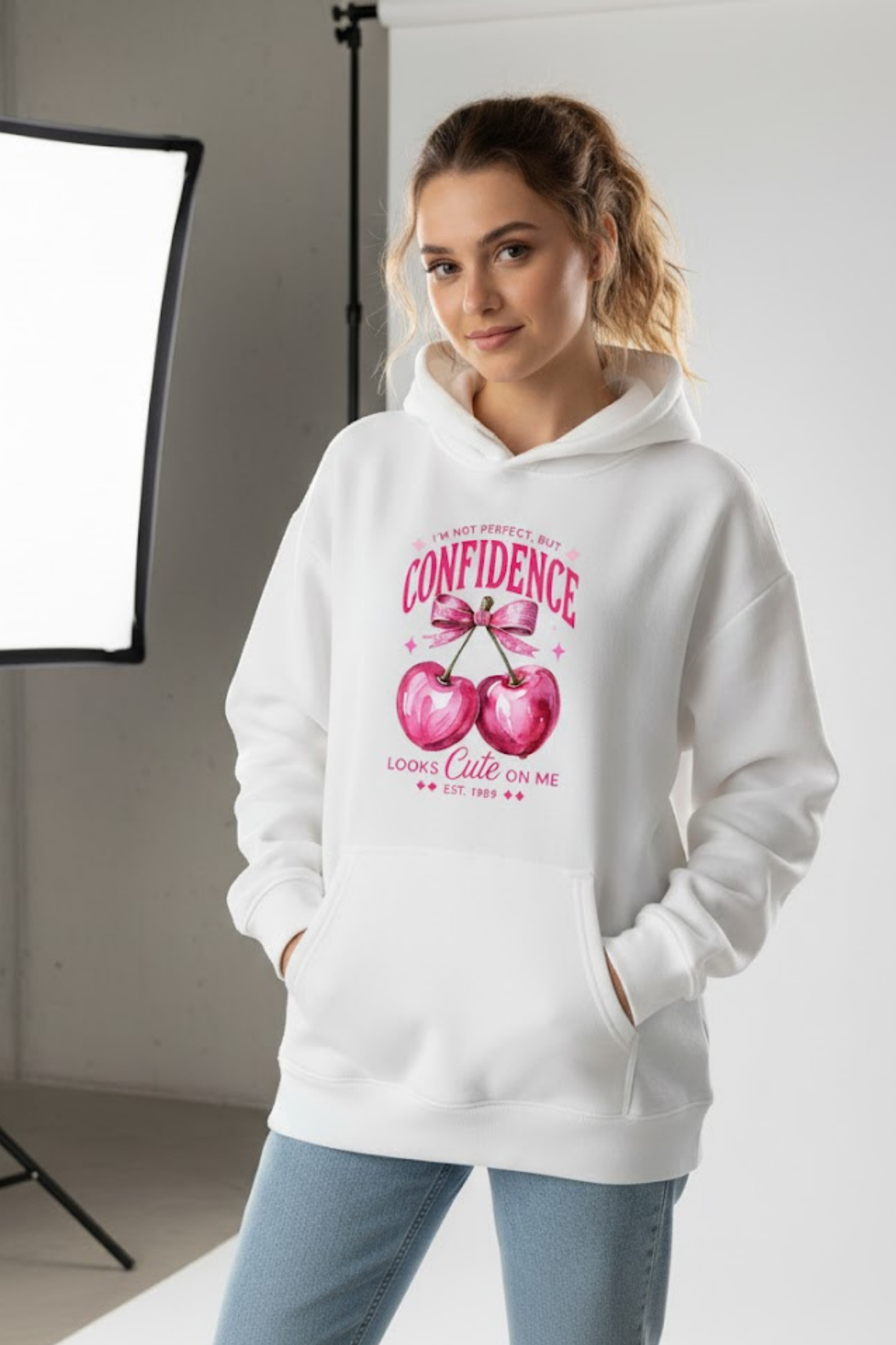 Confidence Looks Cute Oversized Cherry Hoodie