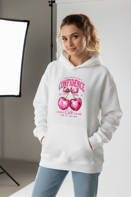 Confidence Looks Cute Oversized Cherry Hoodie