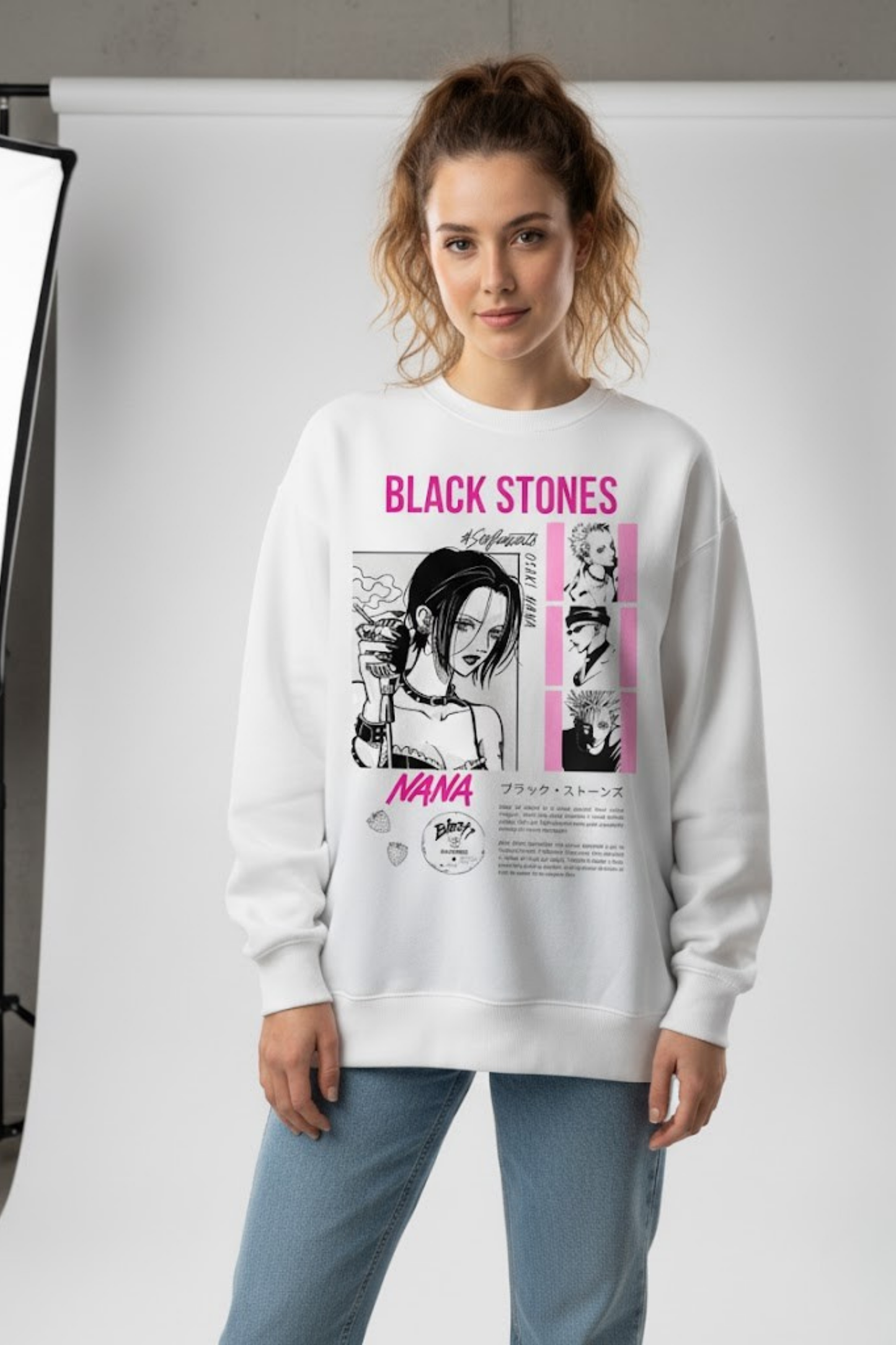 NANA Black Stones Band Graphic Sweatshirt | Grunge Pink
