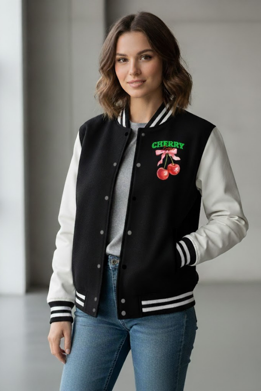 The "CHERRY" Contrast Varsity Jacket