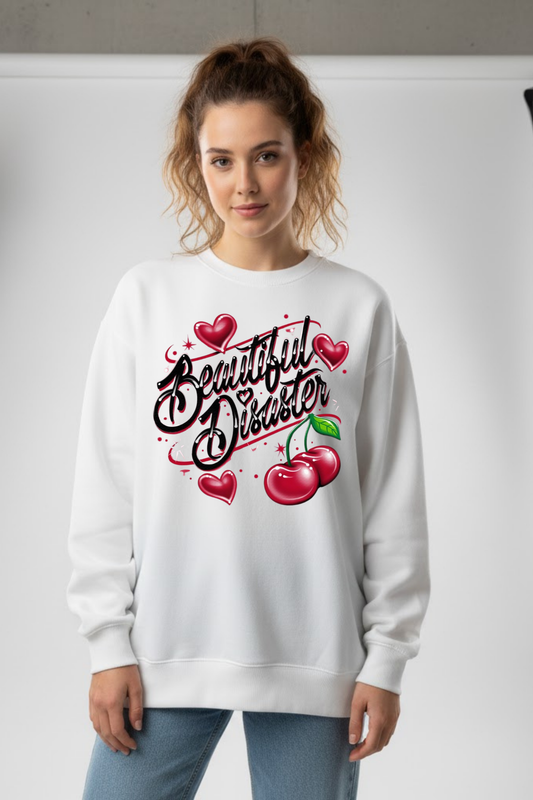 Beautiful Disaster" Cherry Graphic Sweatshirt