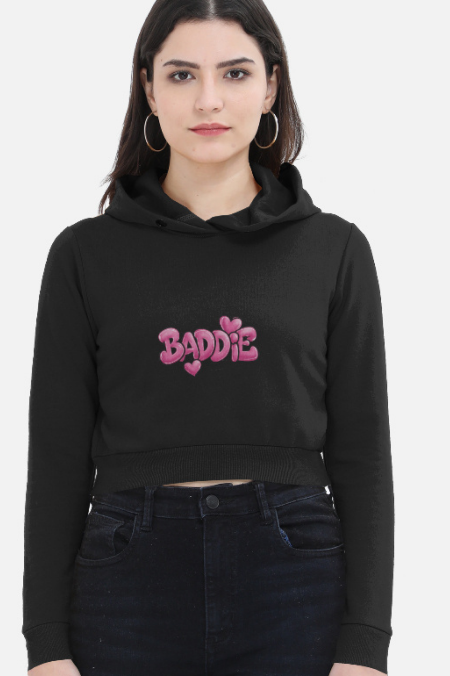 Baddie" Pink Cropped Hoodie