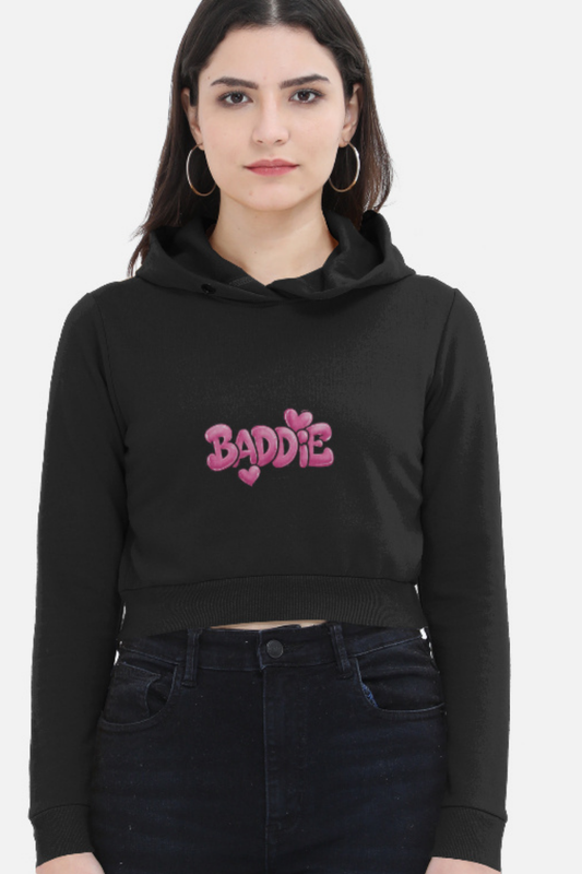 Baddie" Pink Cropped Hoodie