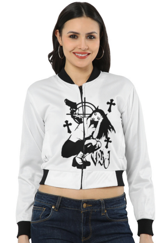 Crossfire Goth Crop Bomber Jacket