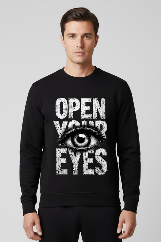 Open Your Eyes' Distressed Graphic Sweatshirt