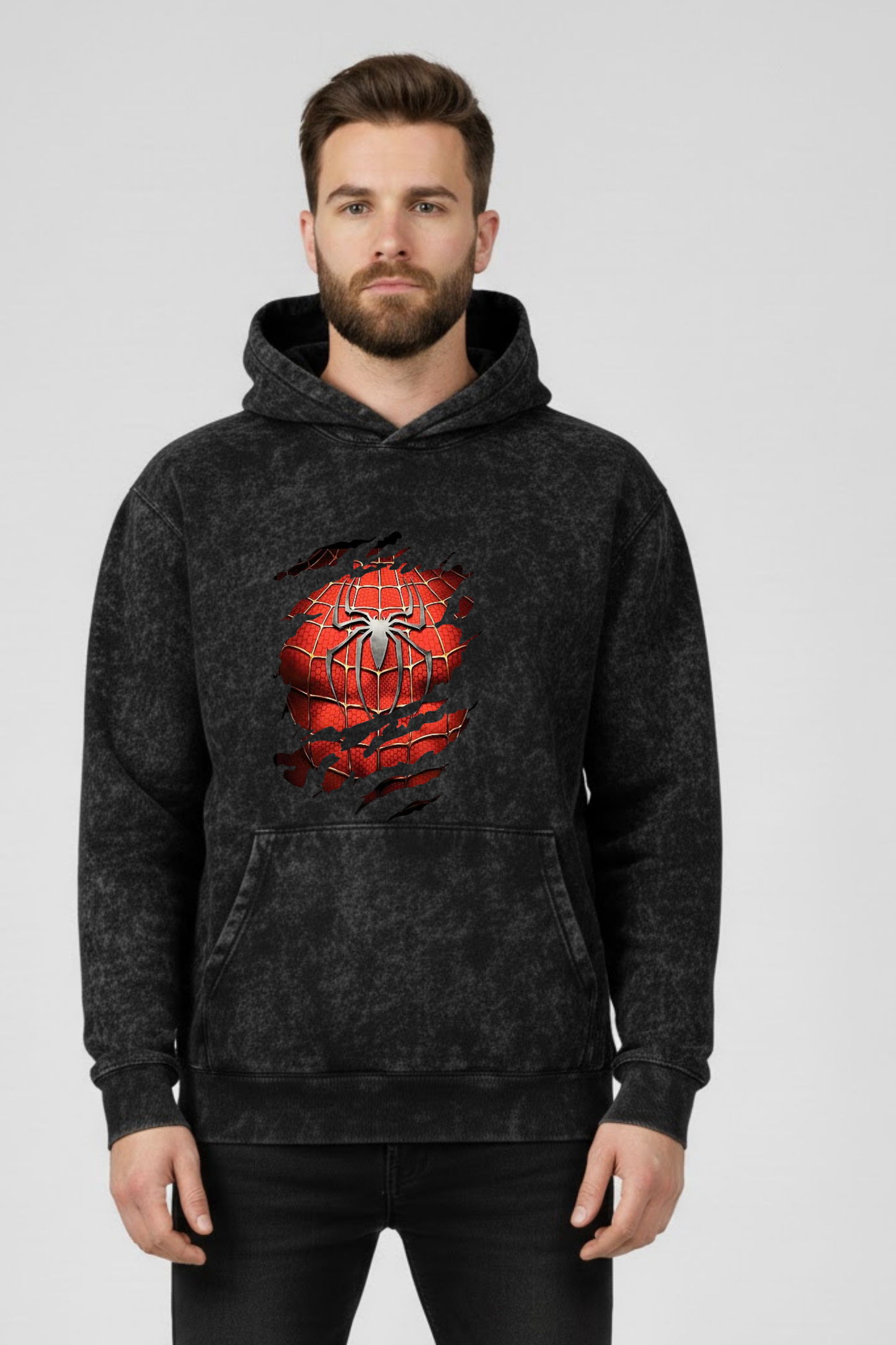 Spider-Sense Rip Vintage Wash Hoodie Acid Washed Hoodie