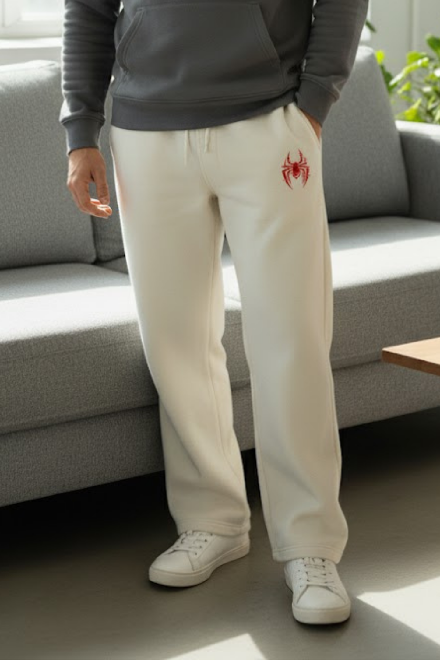 Spidey-Style Embroidered Black Drawstring Sweatpants