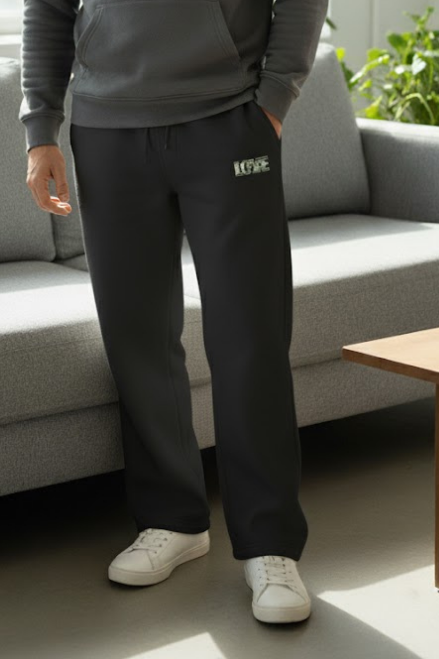 LOVE" Camo Graphic Black Wide-Leg Sweatpants