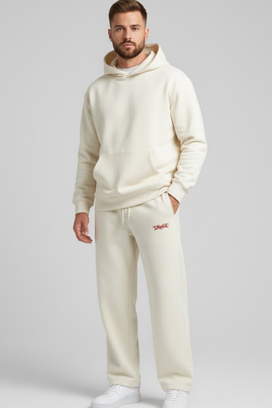 SAVAGE Embroidered Premium Cream Sweatpants
