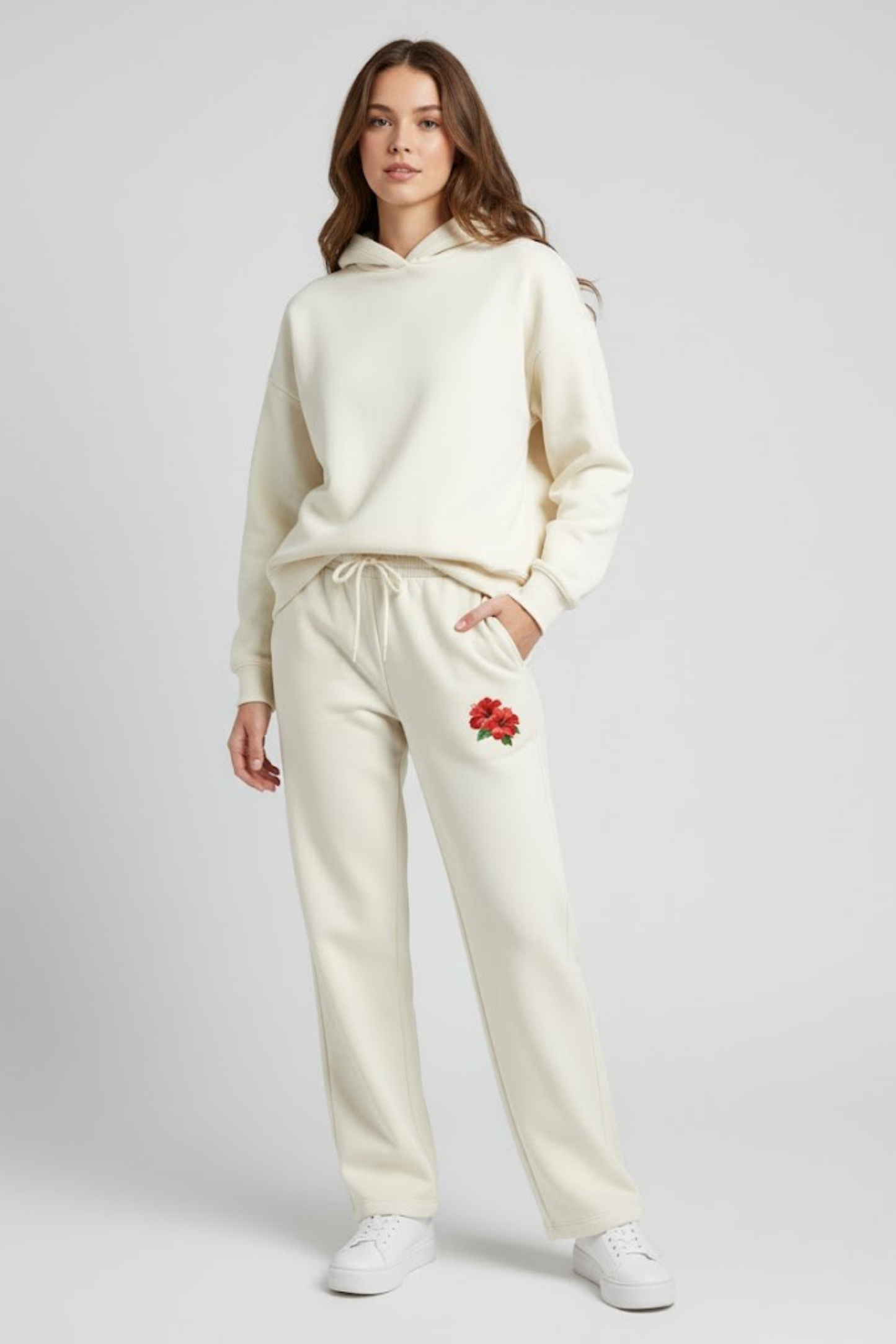 Hibiscus Embroidered Fleece Sweatpants