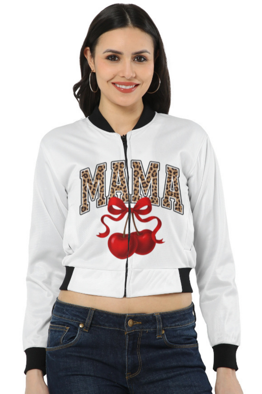 Cherry Mama" Cropped Bomber Jacket - Leopard Print Edition