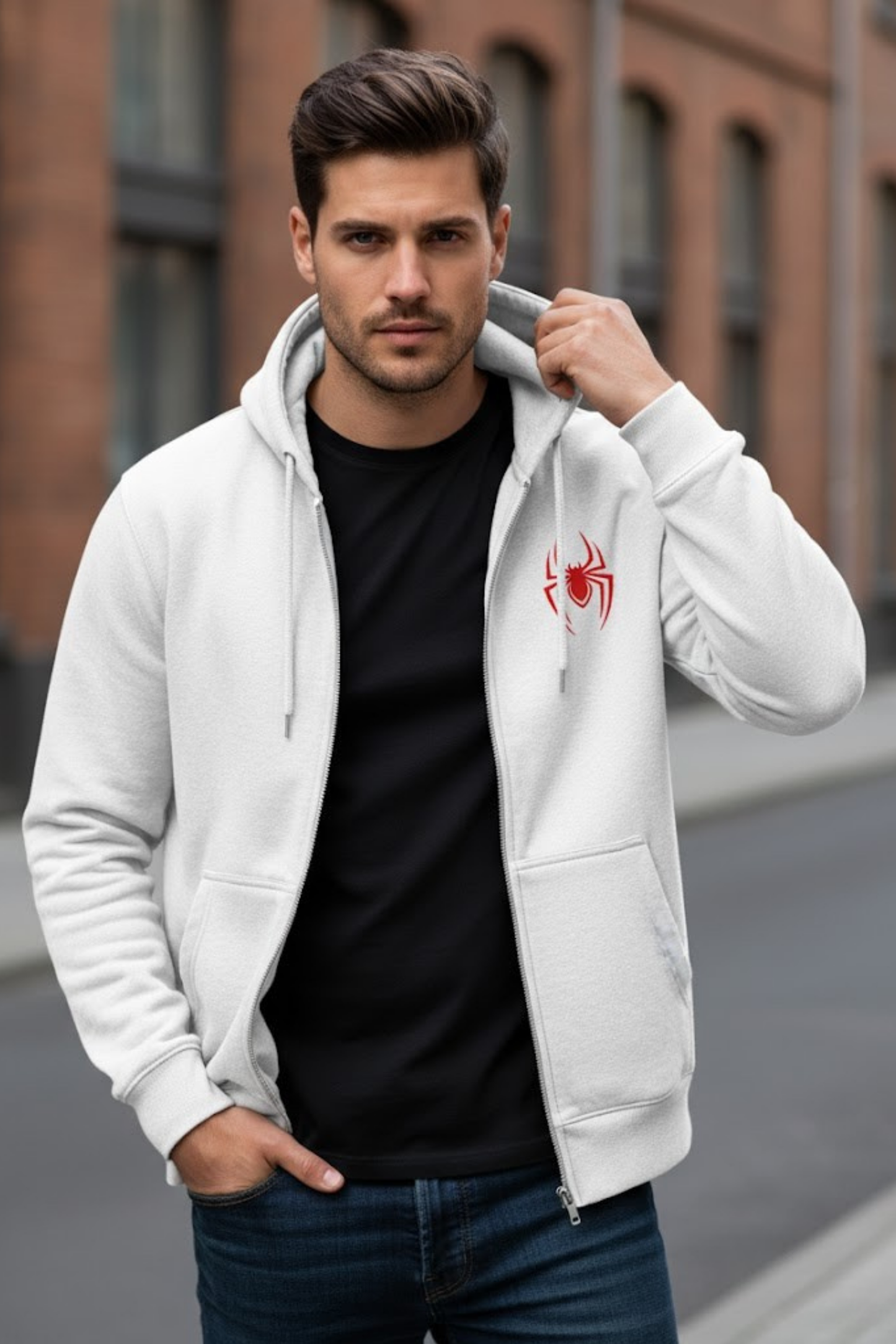 The Web-Slinger Full-Zip Hoodie - Minimalist Red Icon