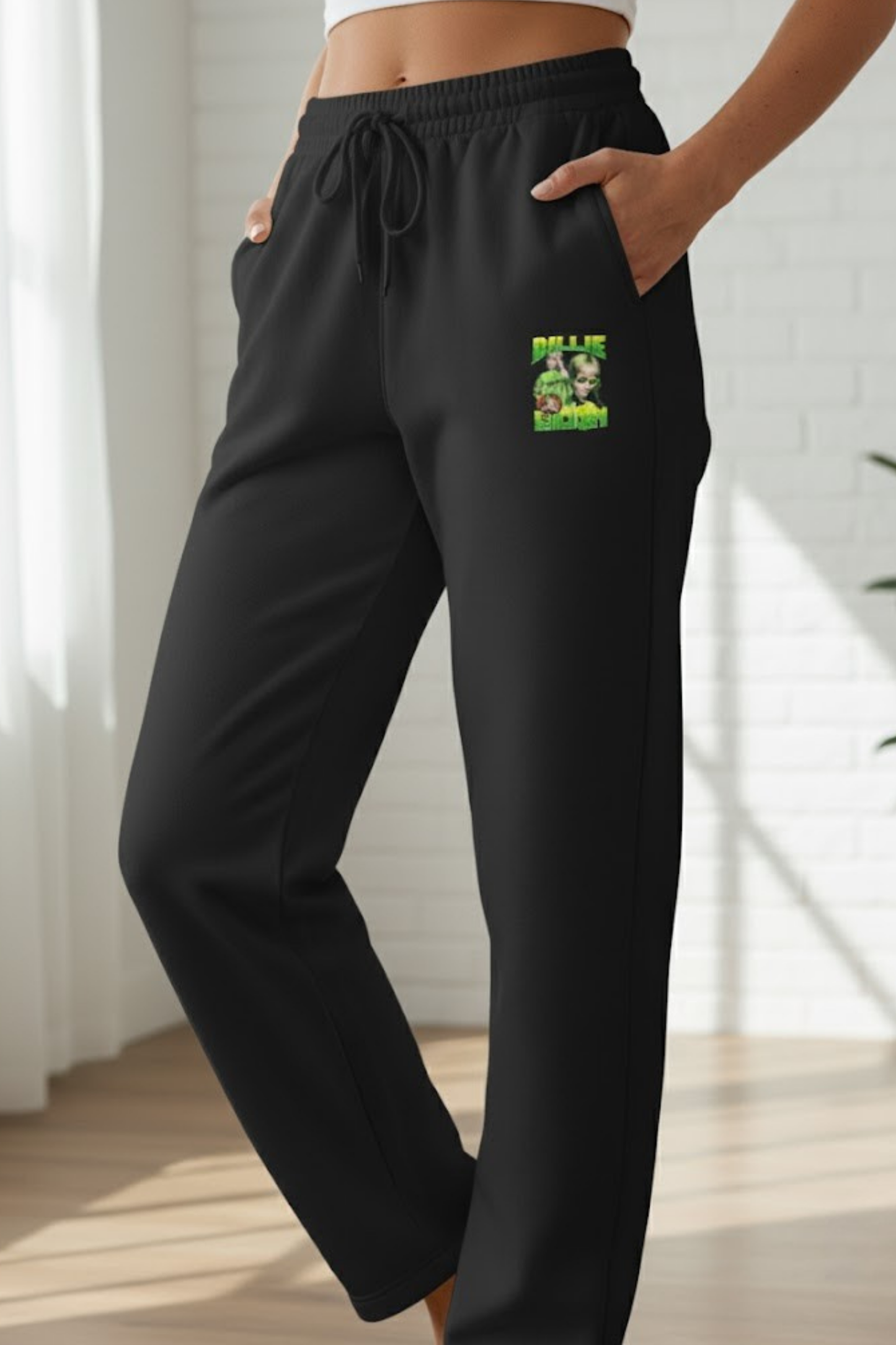 Neon Billie Eilish Slime Graphic Black Sweatpants