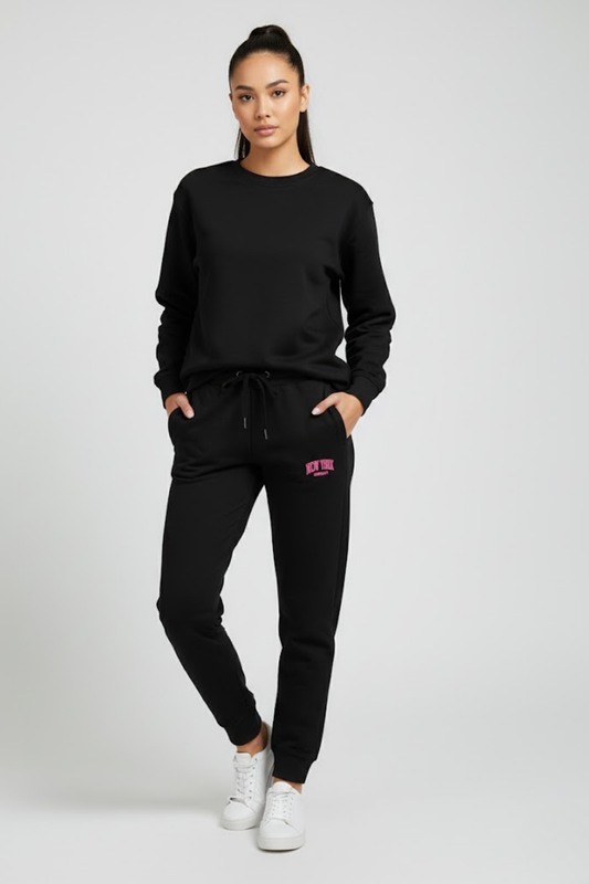 Pink Pop New York Graphic Black Joggers