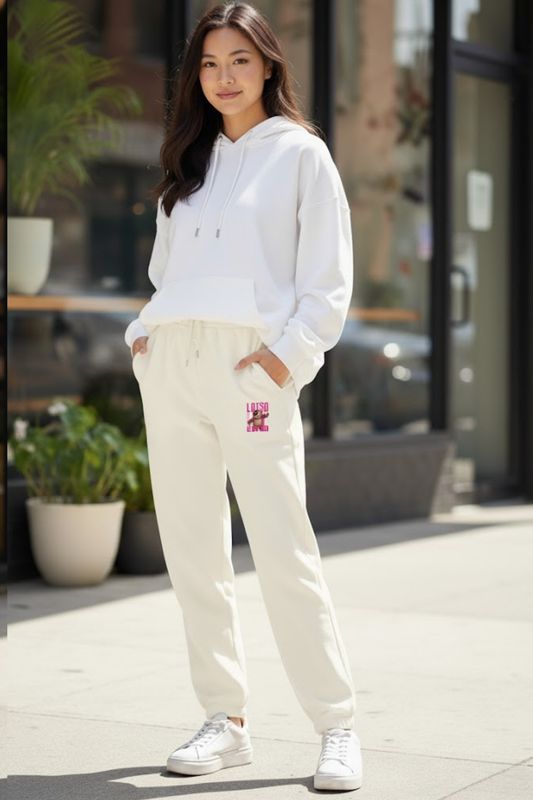 Louisa" Embroidered Cream Fleece Joggers