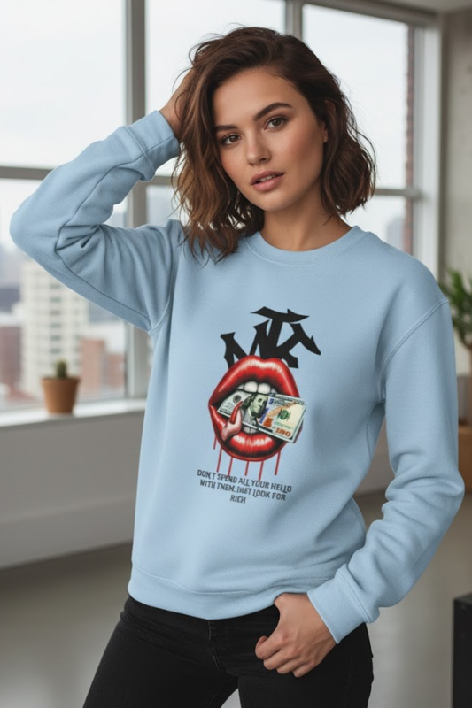Look For Rich" Streetwear Graphic Sweatshirt: Money & Lips Design