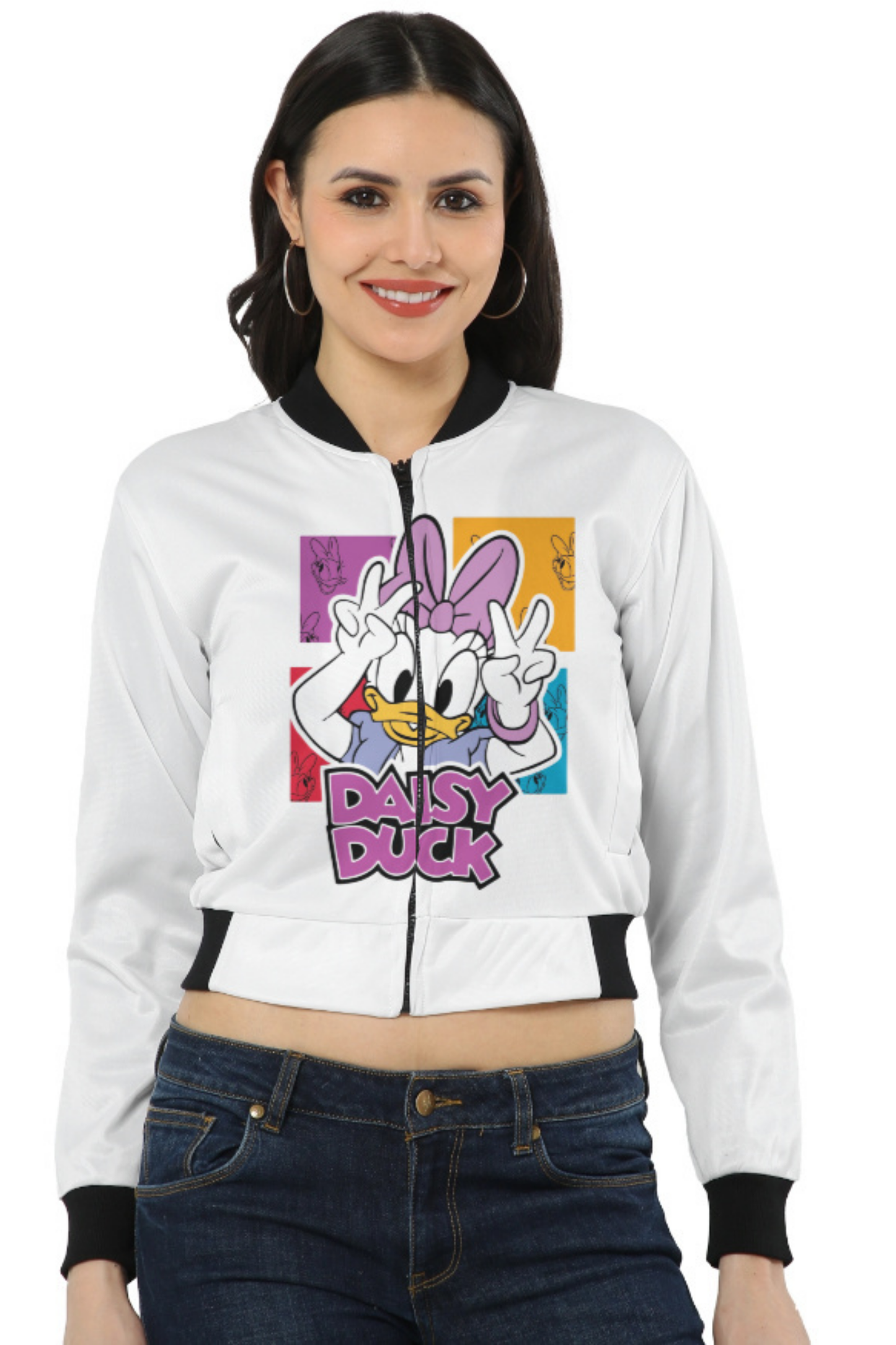 Daisy Duck Pop Art Cropped Bomber Jacket