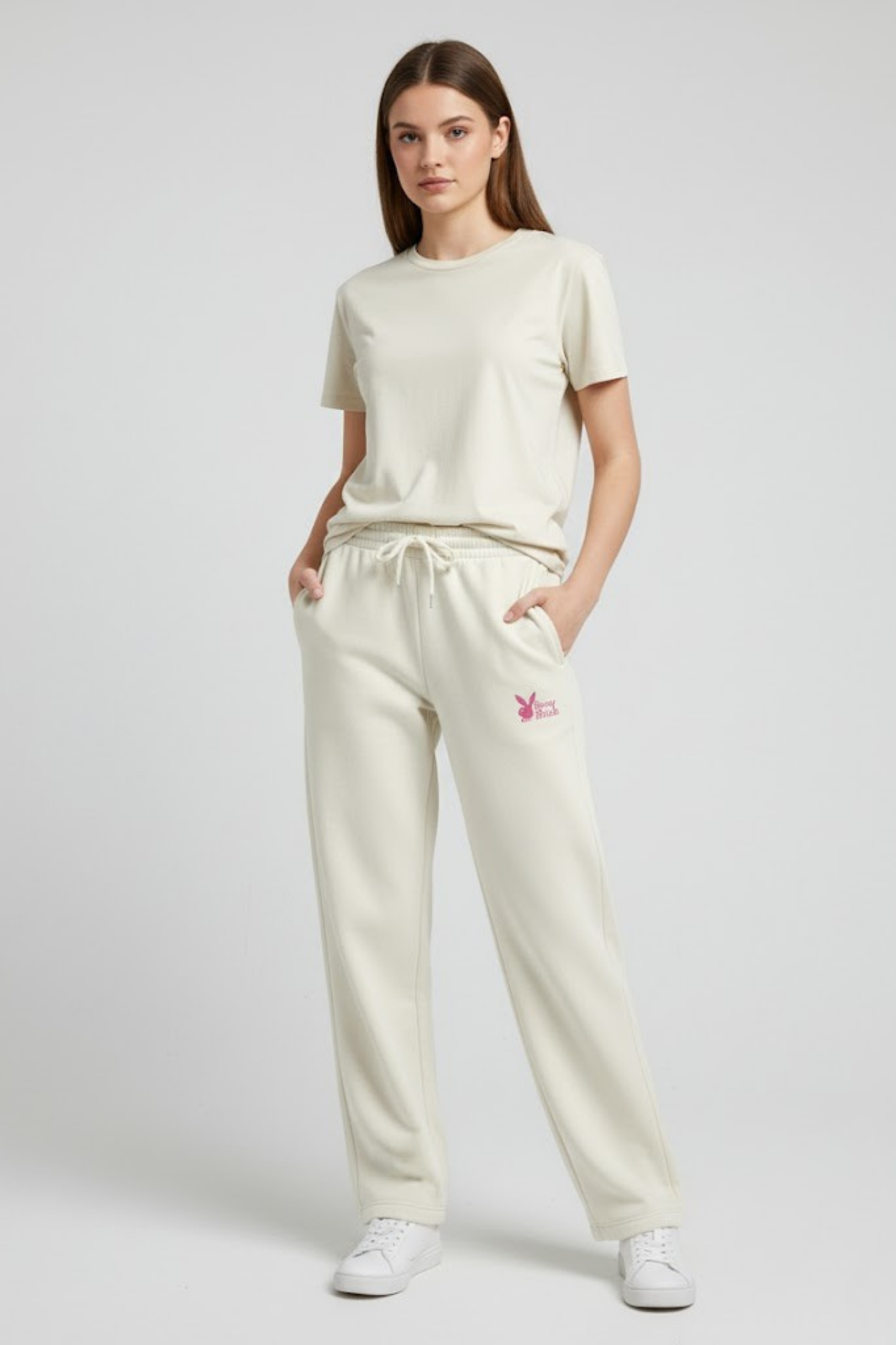 Sexy Bitch" Pink Bunny Wide-Leg Sweatpants