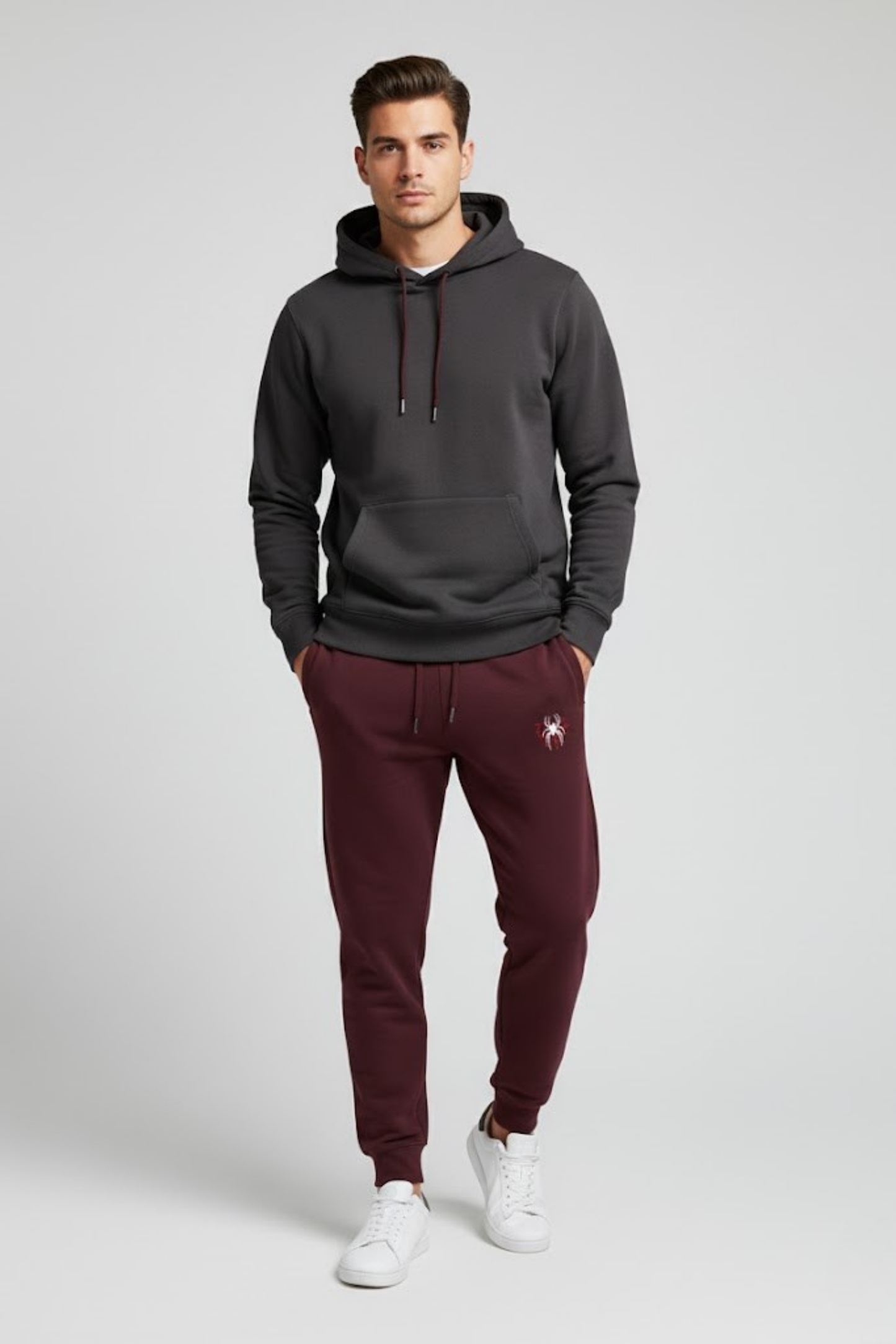 The Venom Jogger: Maroon Fleece with Spider Embroidered Detail