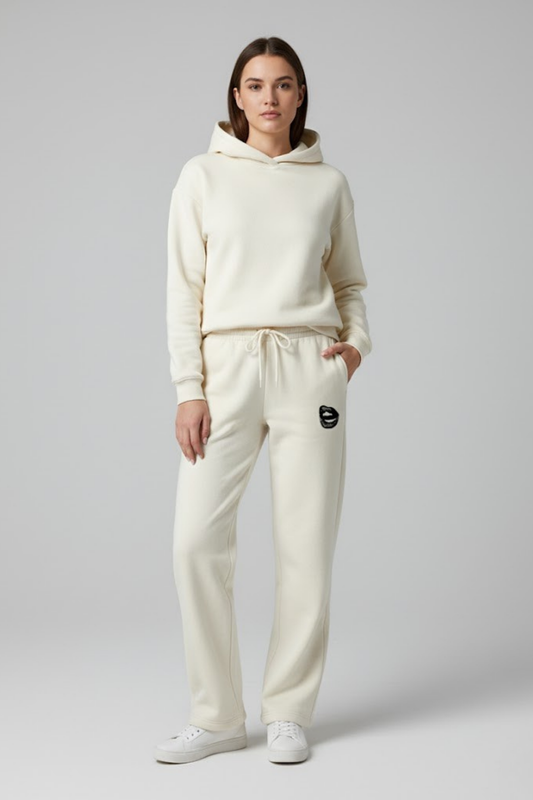 Bite Me" Embroidered Wide-Leg Fleece Sweatpants