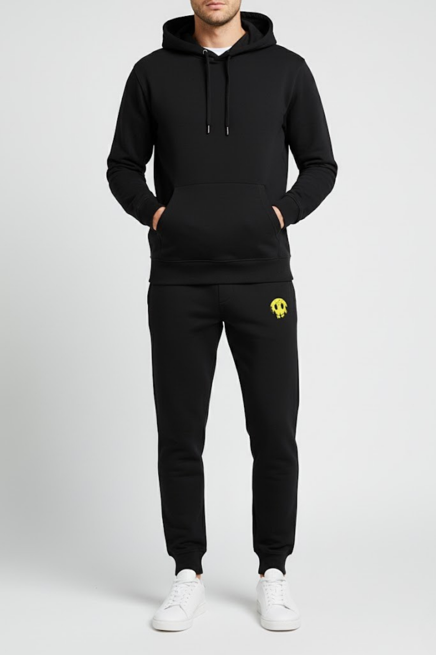 Meltdown" Drippy Smiley Embroidered Black Joggers