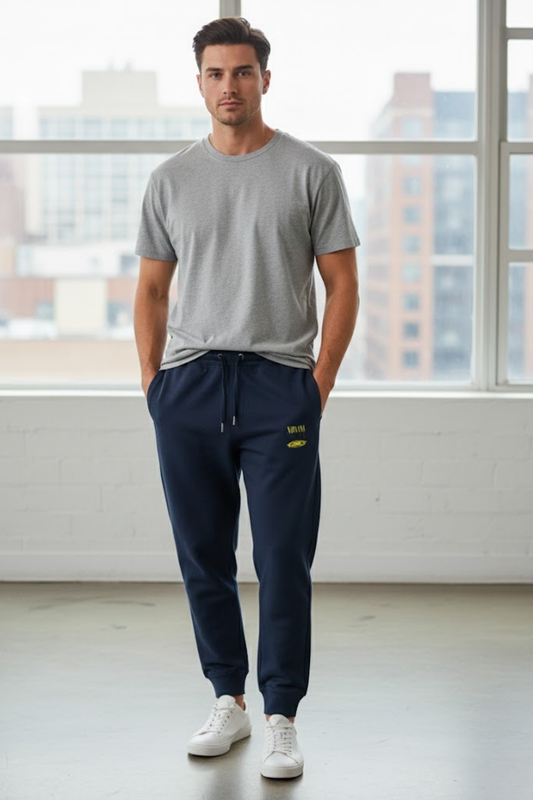 The "Smiley" Embroidered Navy Fleece Joggers