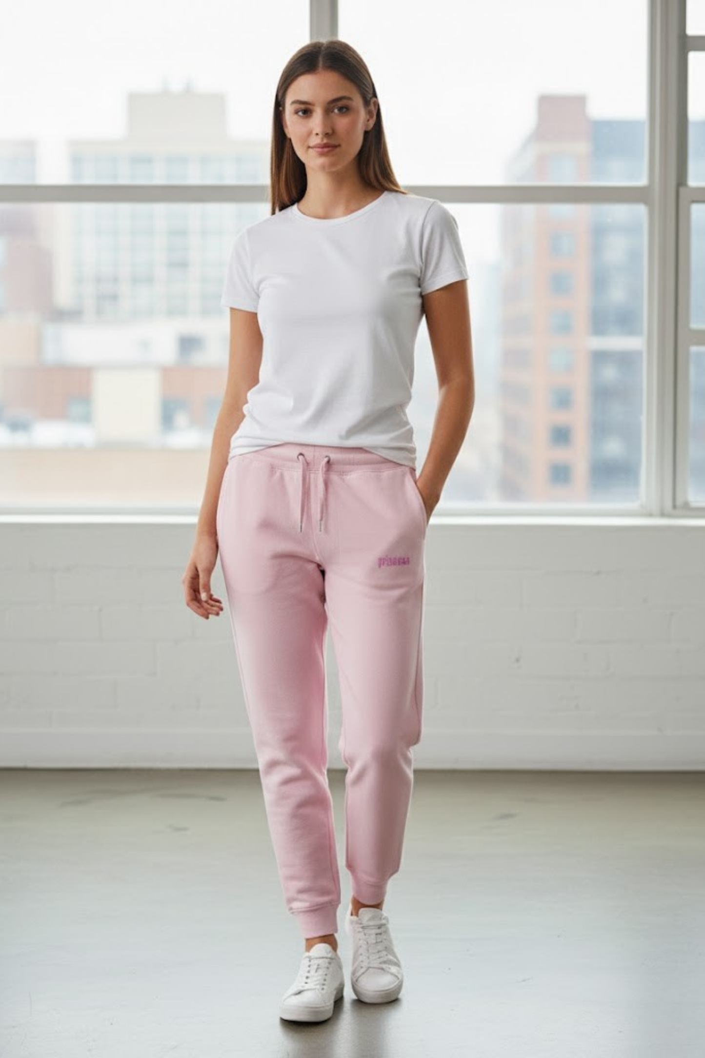 Princess" Embroidered Pink Tapered Joggers