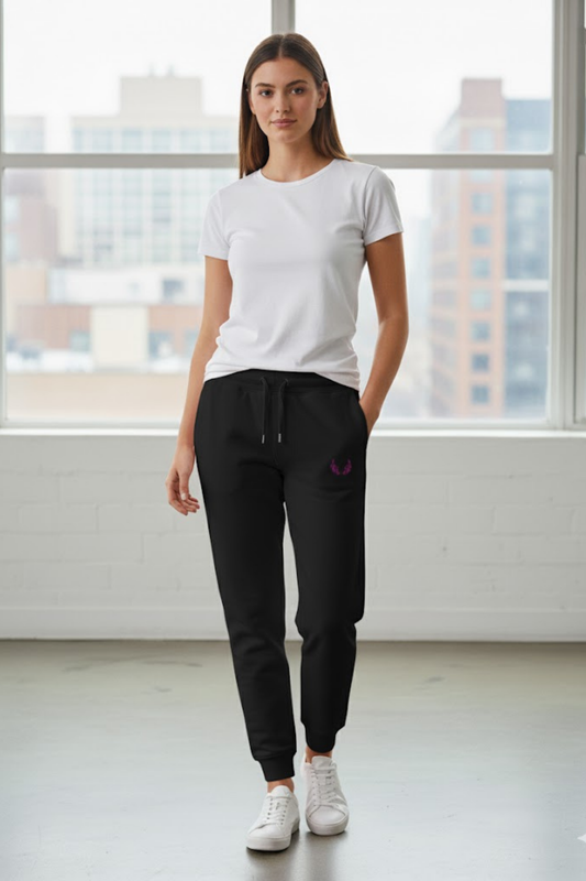 Viper" Fangs Embroidered Black Tapered Joggers