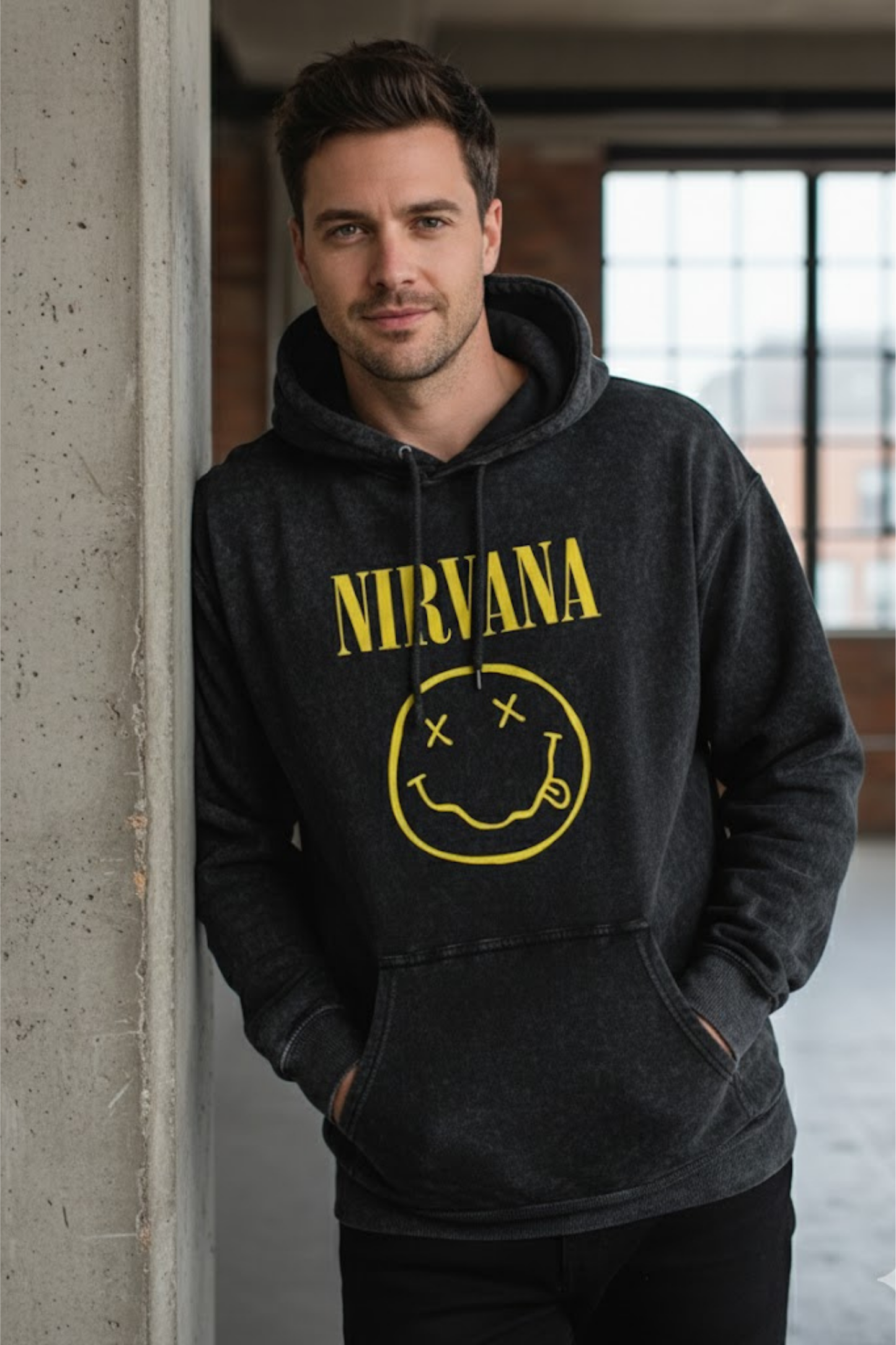 Vintage Nirvana Smiley Face Acid Wash Hoodie