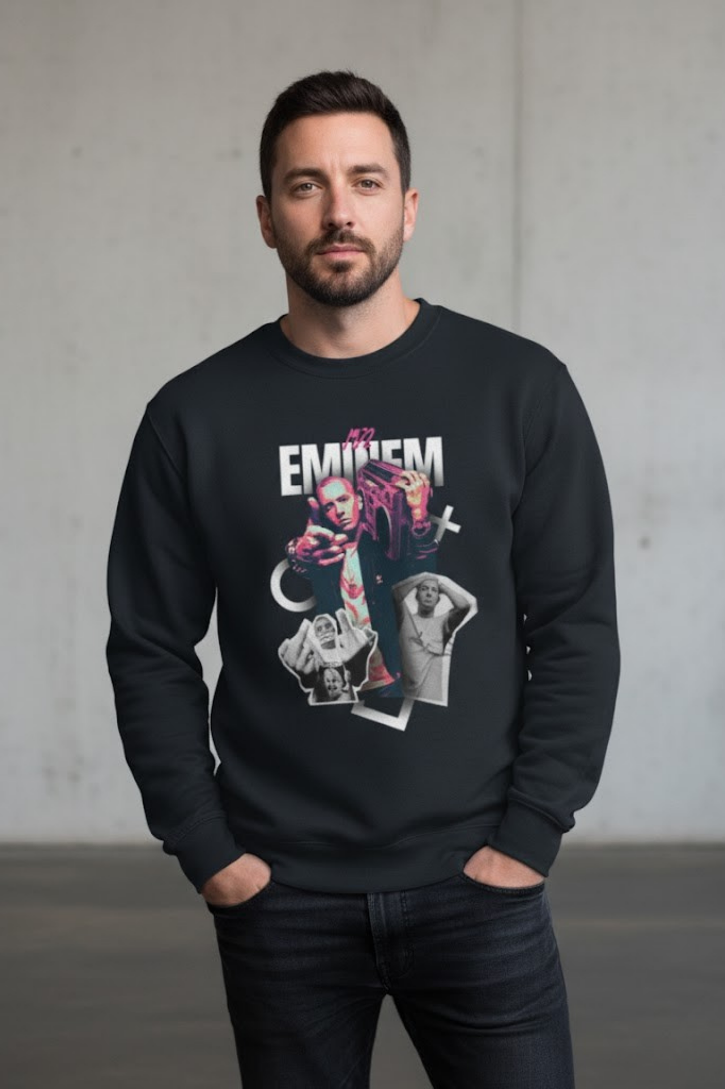 Eminem Collage Graphic Crewneck Sweatshirt
